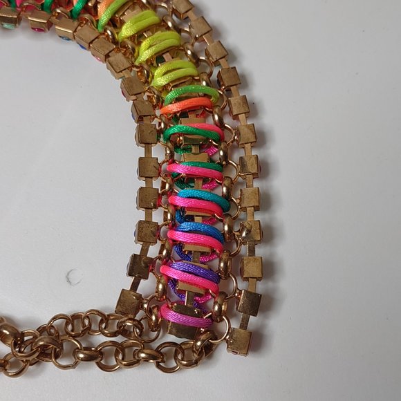 Very Colorful Metal Plastic And String Necklace Adjustable 17.5 To 19.5 Inches - Picture 12 of 14